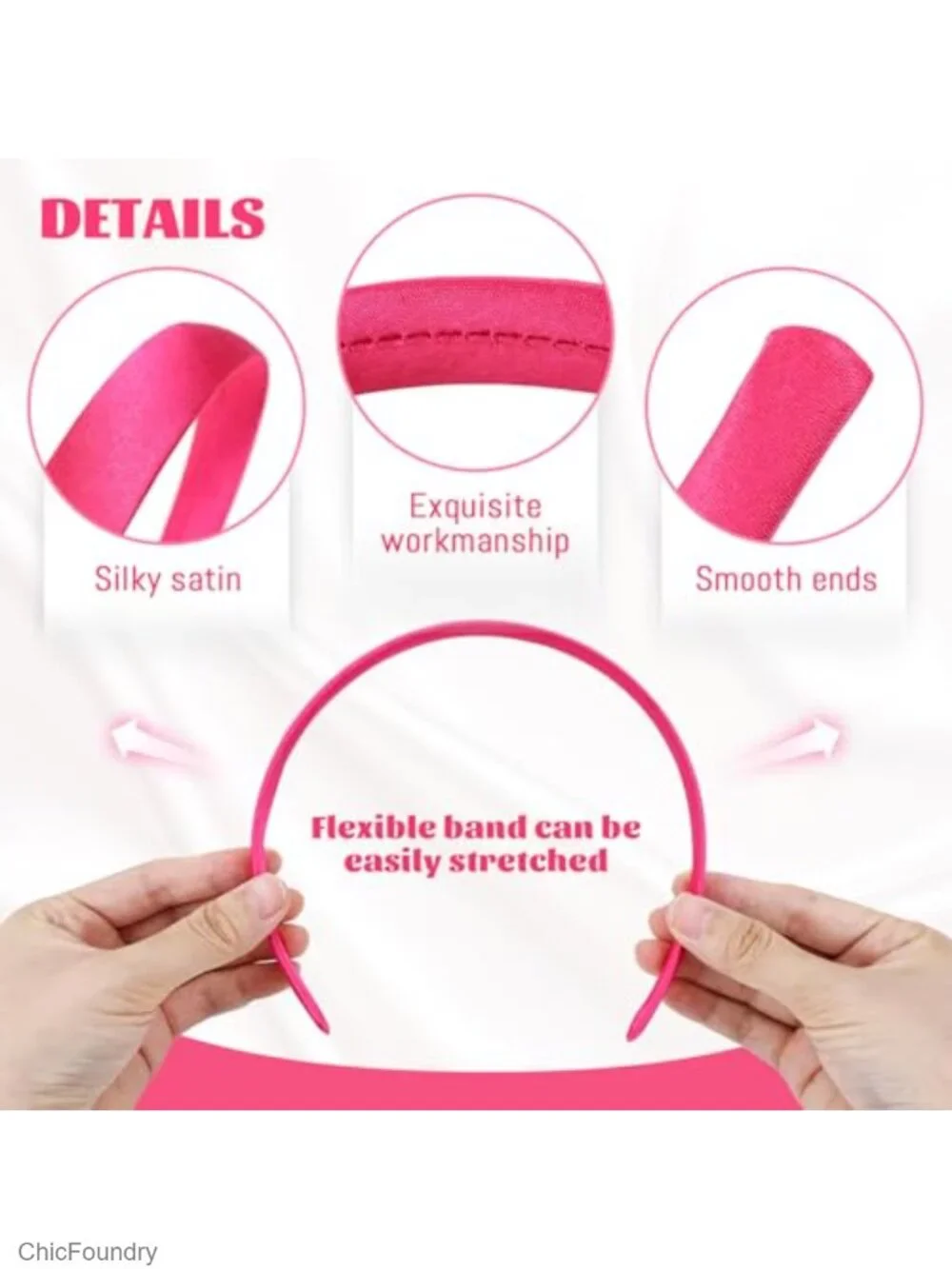 24 Pack Satin Wrapped Plastic Headbands DIY Craft Elastic Hair Accessories
